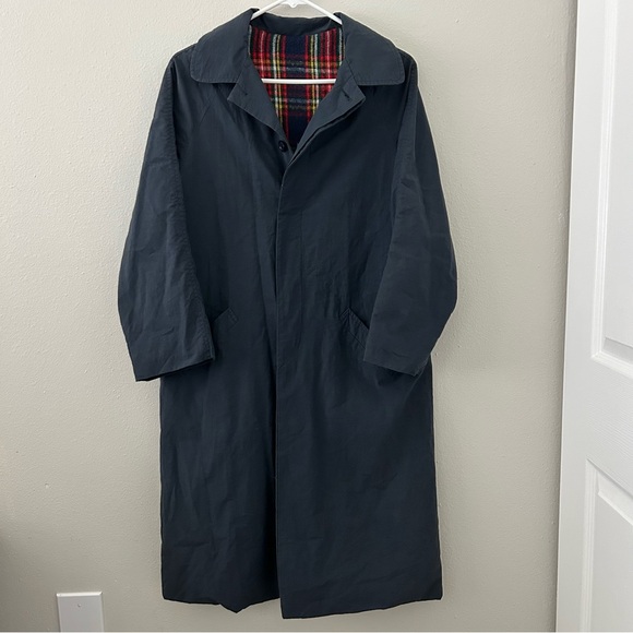 Jackets & Blazers - Vintage Trench Coat Navy Blue Plaid Fleece Lined Made in France Womens M? Preppy
